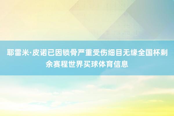 耶雷米·皮诺已因锁骨严重受伤细目无缘全国杯剩余赛程世界买球体育信息